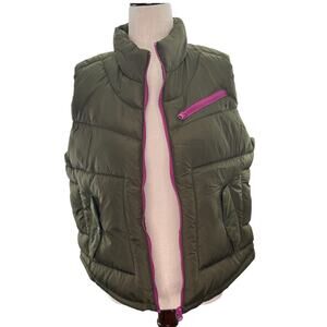 New Girls Sleeveless Puffer Vest Green Pink Sz XL High Neck Arizona Jeans